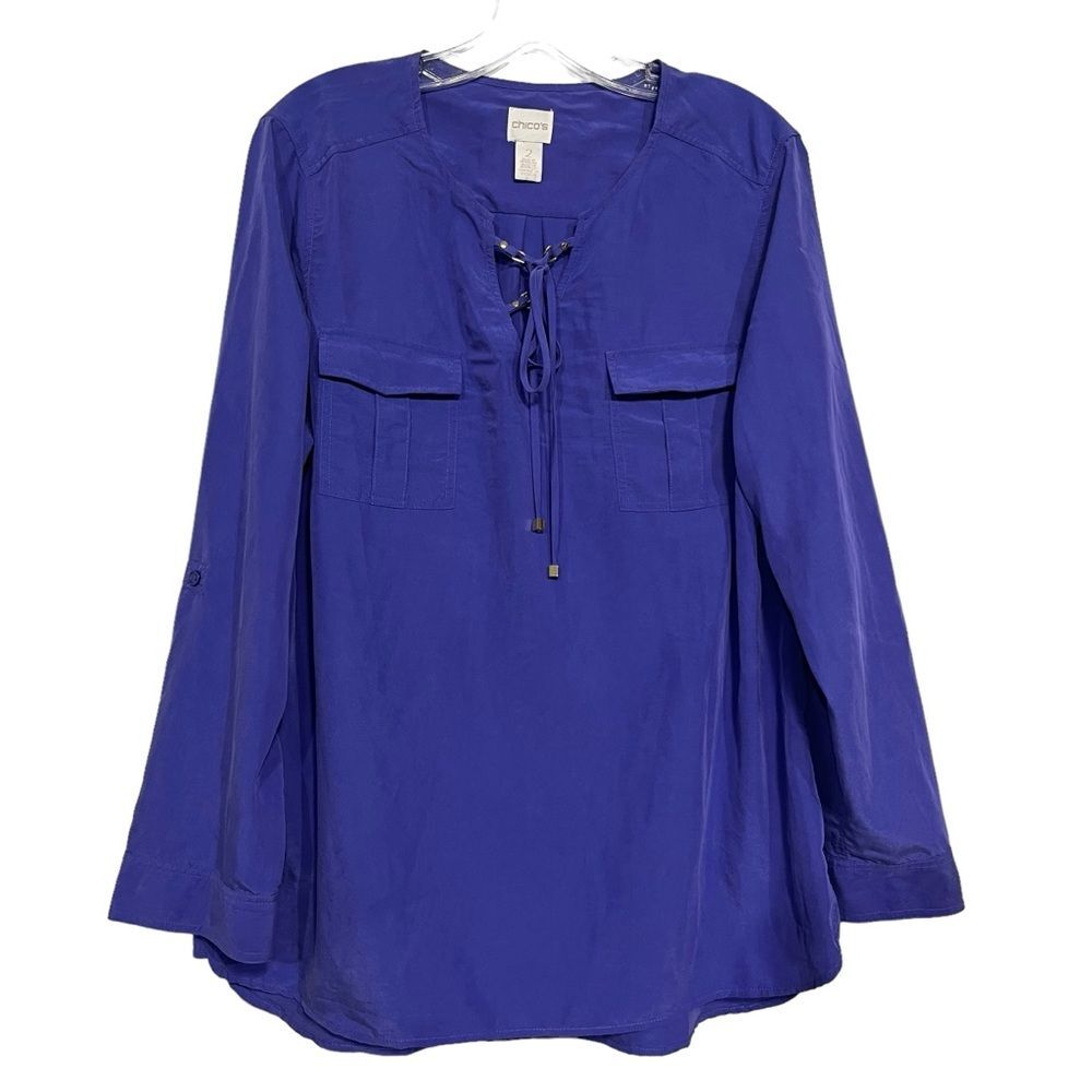 Chico's Purple Contemporary Modal Blend Lace Up Popover Top Blouse Large